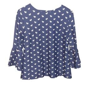 Jude Connally Dixie Jack Jack Navy Womens Bell Sleeve Pullover Top Size Lg NWT